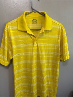 Slazenger Yellow and White Striped Polo Shirt